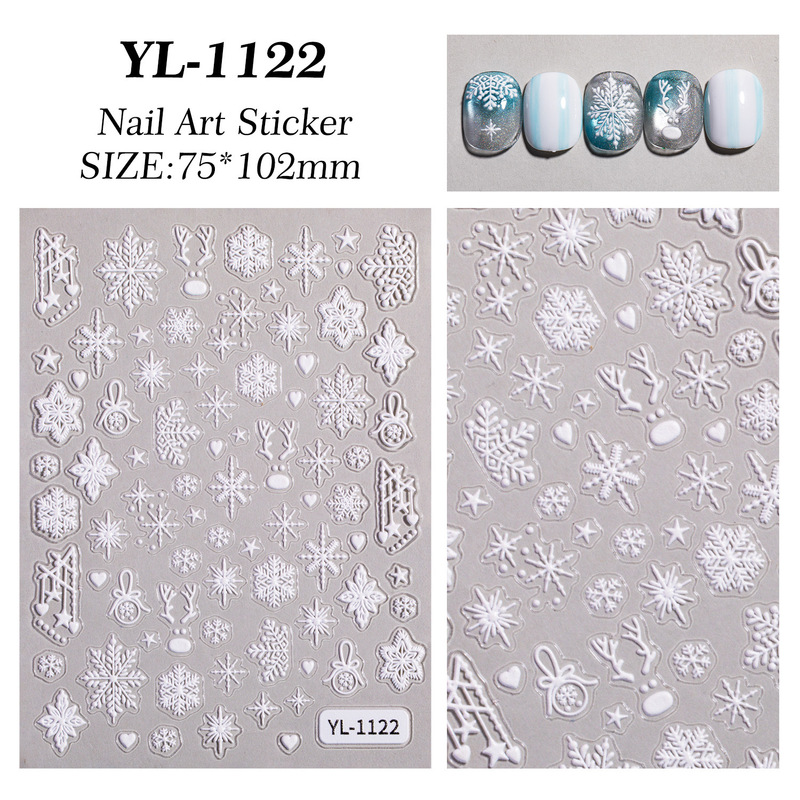 冬クリスマススノーフレークネイルアートステッカー 5D レリーフ立体白中空スノーフレークネイルステッカージュエリー YL スタイル|undefined