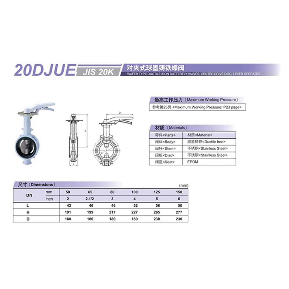 原装 KITZ北泽阀门日本进口    对夹式球墨铸铁蝶阀20DJUE