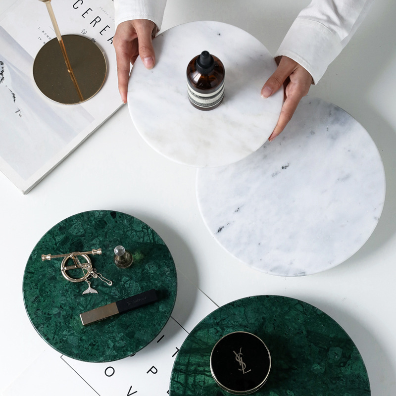 Nordic Style Natural Marble Dessert Round Feet Tray Cake Dinner Plate West Point Plate Storage Plate Model Room Decorative Plate