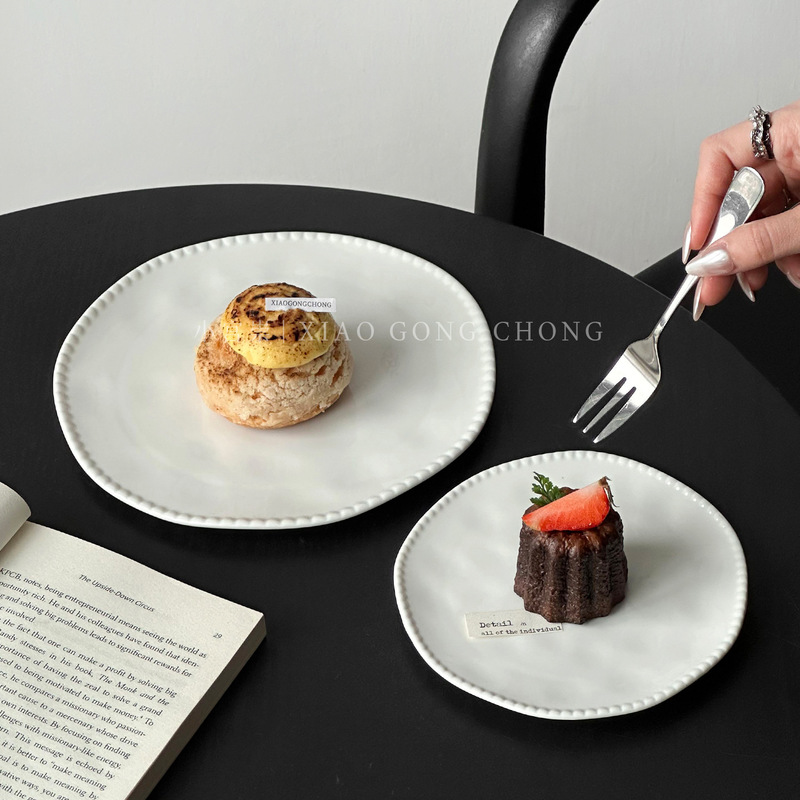 高级感珠边盘陶瓷零食盘子果盘西餐牛排餐盘水果甜品蛋糕盘平盘|undefined