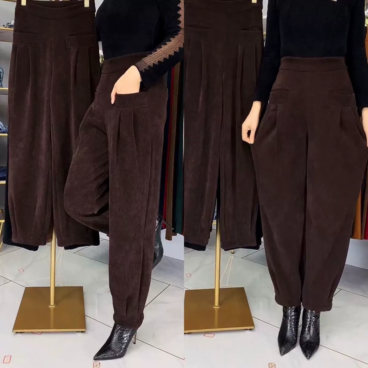 Осенне-зимние новые свободные брюки для похудения, женские шаровары, плиссированные брюки для папы из Редьки, универсальные повседневные высококачественные шаровары