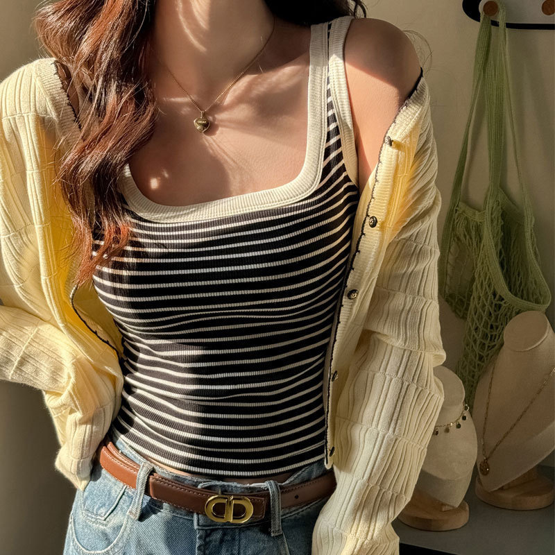 Strict Selection Striped Contrast Sling Base Vest Women's Spring and Summer Slim Fit Inner Breast Cover High-grade Top