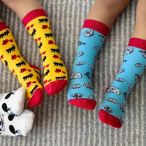 Children's Socks 2025 Spring and Summer for Boys and Girls Striped Cartoon Crew Socks for Toddlers Outerwear Long Socks