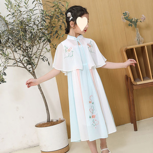 Girls Qin and Han Dynasty Embroidered Chiffon Dress 2025 Chinese Style Ancient Costume Girl Summer Shawl Two-Piece Set Tang Suit