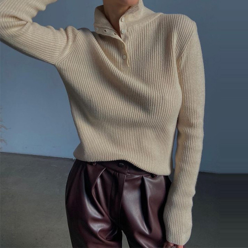2023 cross-border ins vintage breasted medio jersey de cuello alto Otoño e Invierno ropa interior desgaste exterior suéter de fondo Delgado image 5