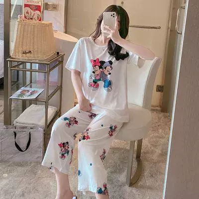 Домашний костюм пижамный набор, топ с коротким рукавом + штаны, легкий, большой размер (M–XXL)