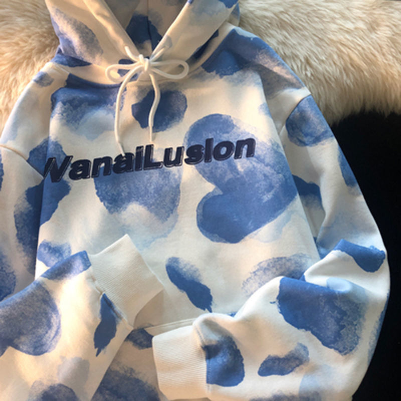 Korean Style Elegant Hooded Tie-Dye Sweater Women's Spring and Autumn New Long Sleeve plus size Loose Belly Covering oversize Top