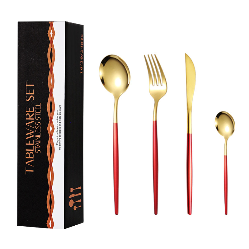 Suministro transfronterizo Traje de vajilla portugués Juego de acero inoxidable Juego de 16 piezas Juego de 4 piezas para 4 personas Cuchillo de carne occidental, tenedor y cuchara
