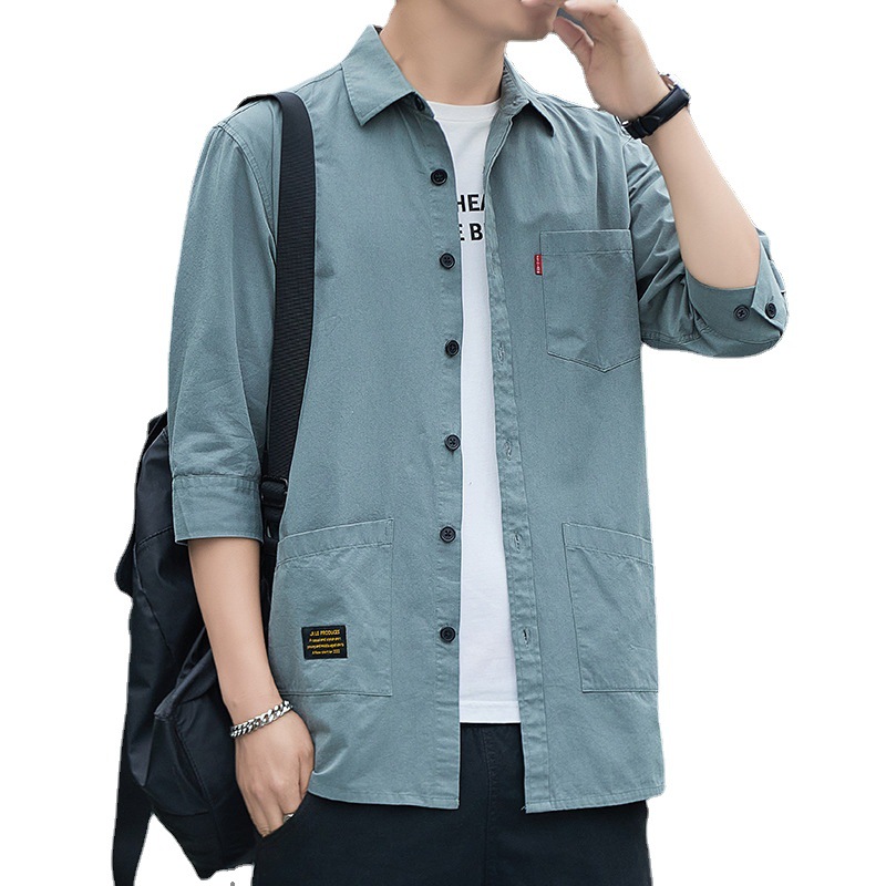 Pure Cotton 7-point Sleeve Shirt Men's All-match Jacket Summer Fashionable All-match Casual Solid Color Men's Clothes Shirt Men's