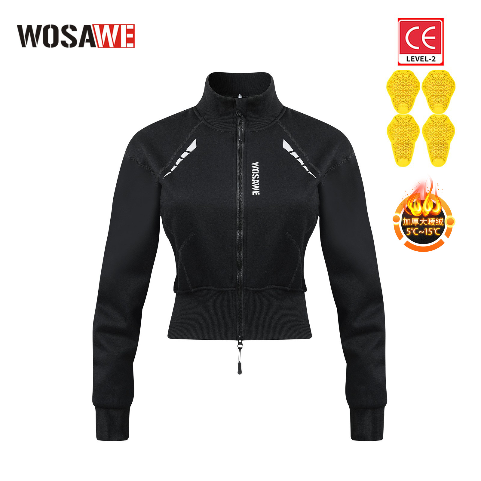 WOSAWE秋冬女款加绒机车夹克摩托车骑行机车风格上衣休闲日常外套