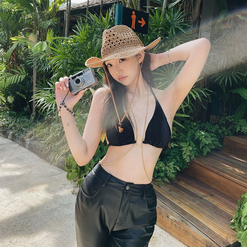 Sexy chain, split swimwear, set, skirt, internet celebrity, European style, 3 piece set