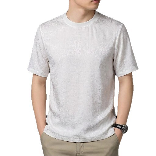 Áo thun nam tay ngắn lụa Mulberry Silk mùa hè, phong cách trẻ trung thoáng mát — Trắng 8876