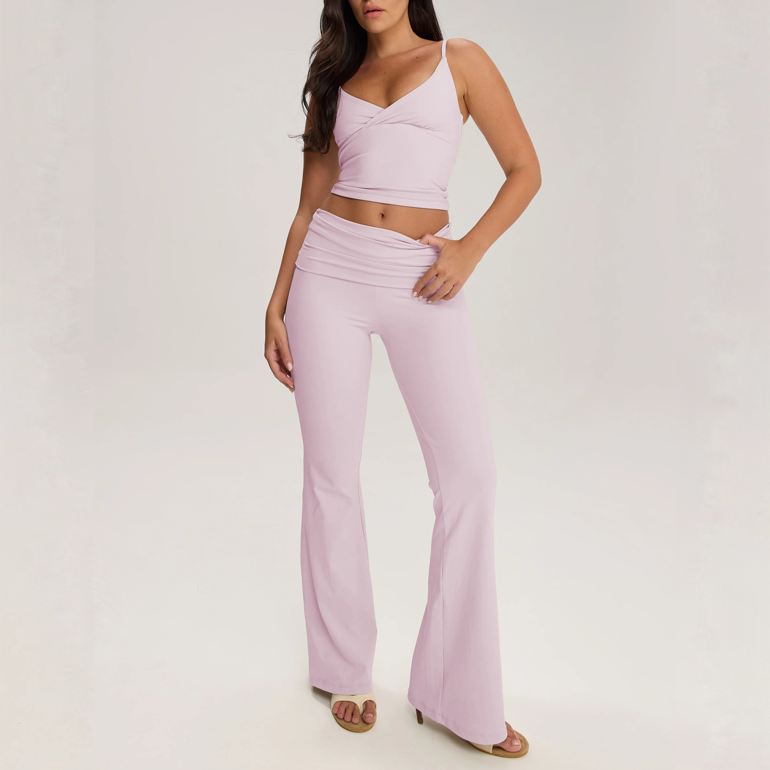 Nuevo conjunto de yoga plegable cabina de acondicionamiento físico chaqueta de mujer pantalones largos para correr pantalones deportivos de piernas anchas dos piezas image 9