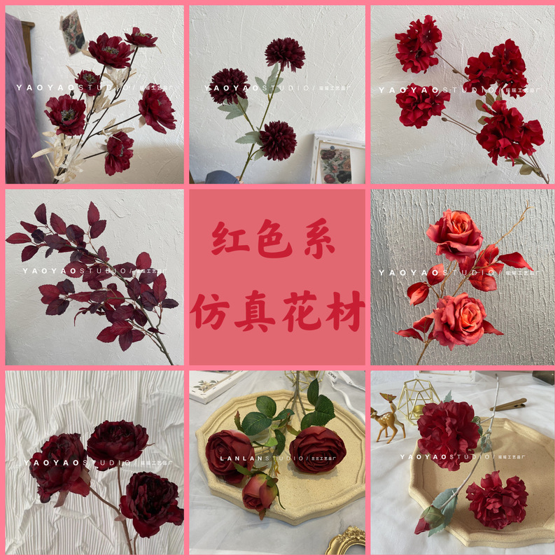 Red artificial flower wedding wedding hall artificial flower decoration road lead flower arrangement silk flower ceiling flower foreign trade cross-border