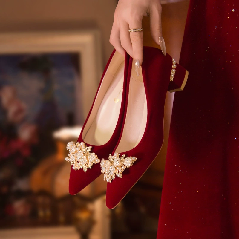 Xiuhe одежда свадебные туфли женские красные толстые каблуки не устали