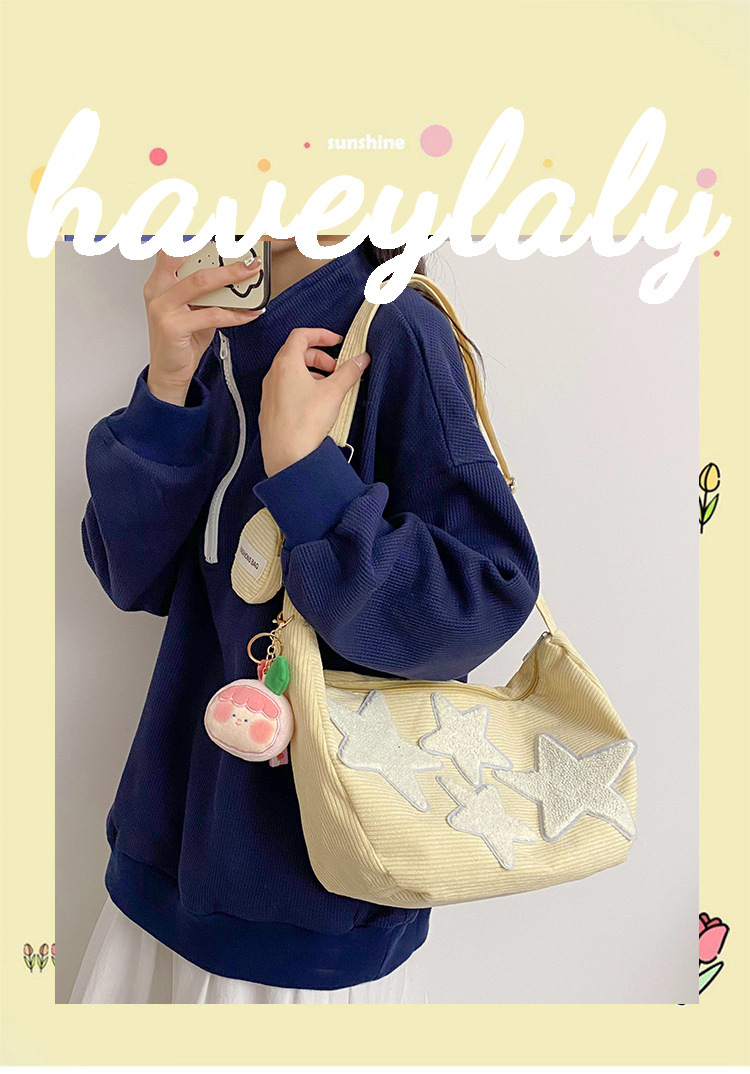 Large-capacity five-pointed star bag, women's crossbody Instagram summer cute and versatile single-shoulder canvas bag, student commuting dumpling bag full figure