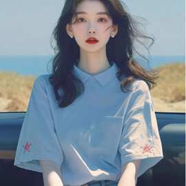 2026夏季新款半袖恤女穿搭领宽松学院甜美女上衣图片色氨纶