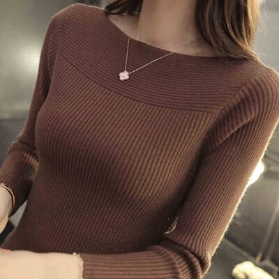 Core-Spun Yarn Off-Shoulder Sweater Base Shirt for Women 2025 Autumn/Winter New Versatile Stylish Slim Fit Knit Top for Women