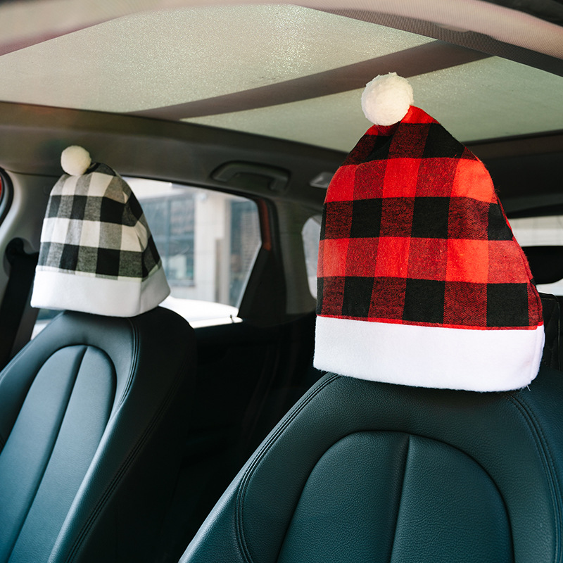 Christmas decorations Red and black check car chair cover thickened car chair back cover headrest cover cushion cover_voghion.com