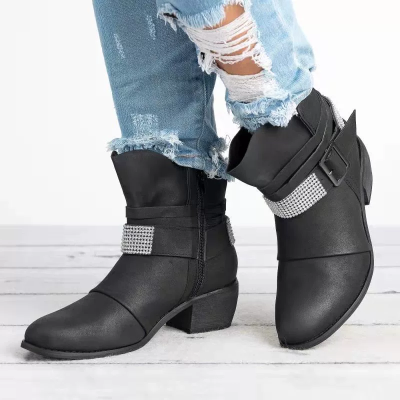 2021 осенне-зимняя новая женская обувь остроносые сапоги Martin больших размеров 40-43, толстые короткие сапоги со стразами внешней торговли, женская обувь