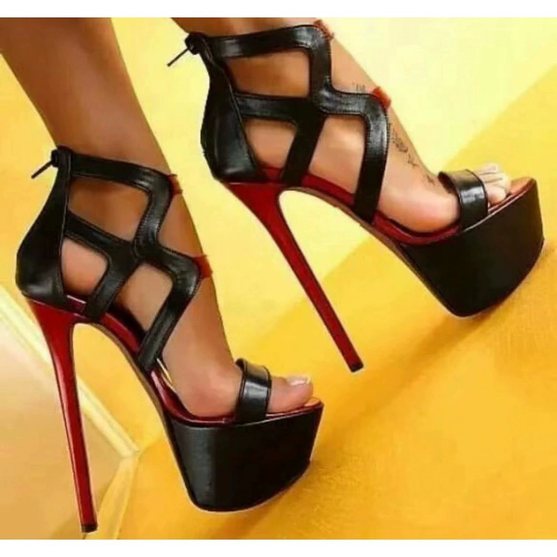 Новые женские босоножки на шпильке с круглым вырезом и полым носком, весна-лето 2025, сексуальные туфли для ночного клуба, размеры 35-42, большие размеры