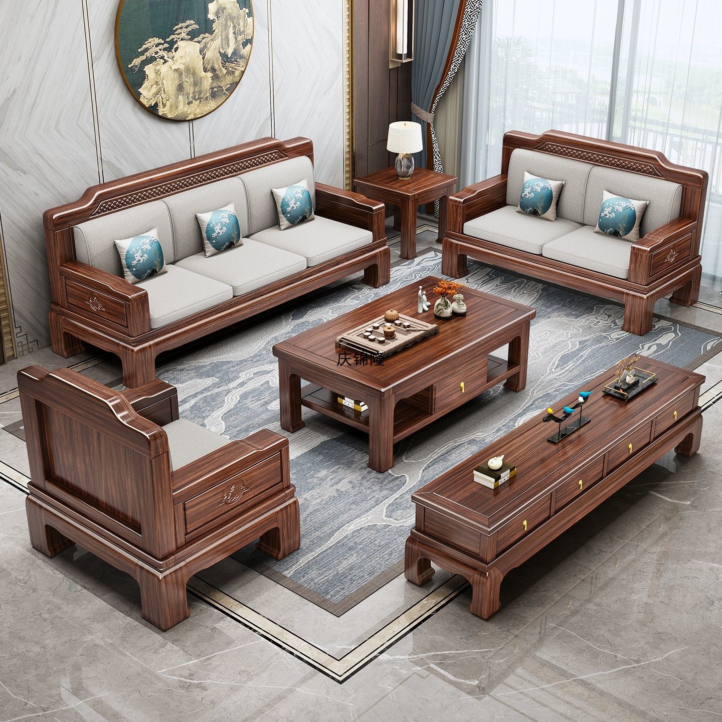 Neoclassical Ming and Qing Dynasty Thickened Black Gold Combination for Winter and Summer, Simple Dual-Use Living Room Villa Large Apartment Furniture