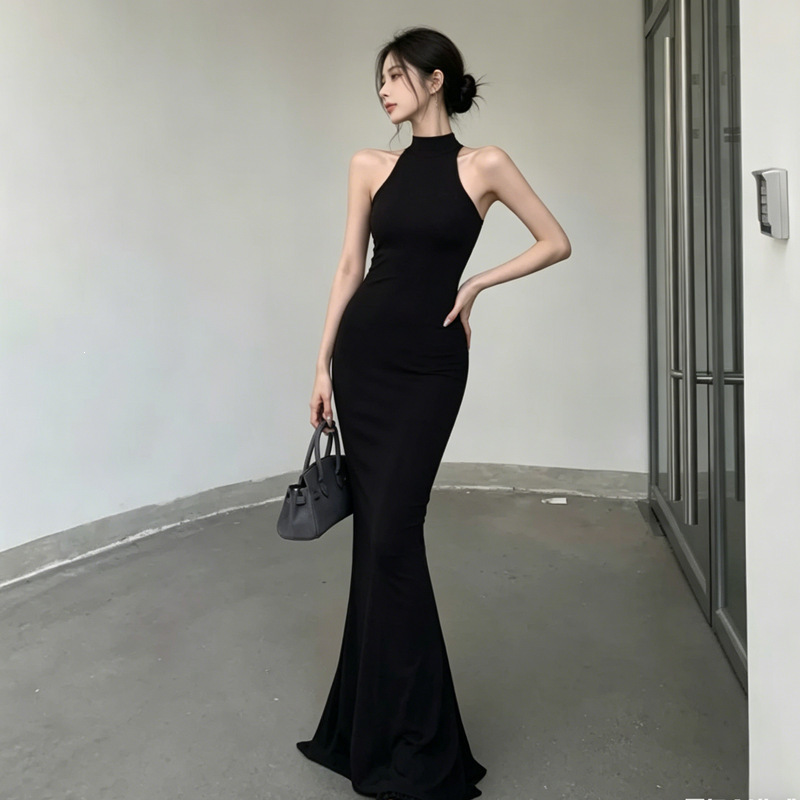 Cross-Border Hot Girl Dress, Super Long, Slim Fit, Sexy, Figure-Flattering, Halter Neck, Internet Celebrity Tank Top Long Dress, Nightclub Party Girl
