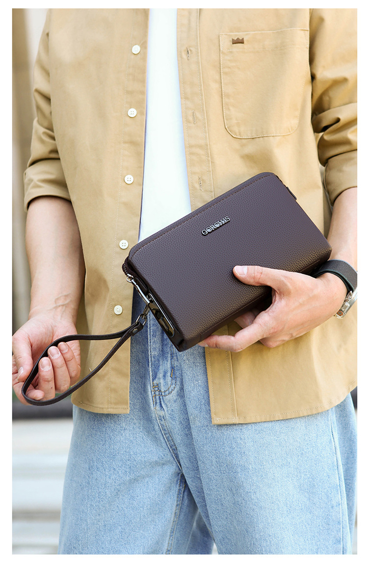 Men's Large Capacity Leather Clutch Bag For Men Soft Cowhide Handbag_voghion.com