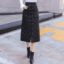 小香风显瘦高腰中长款一片式包臀裙秋冬新款挡风保暖羽绒棉半身裙