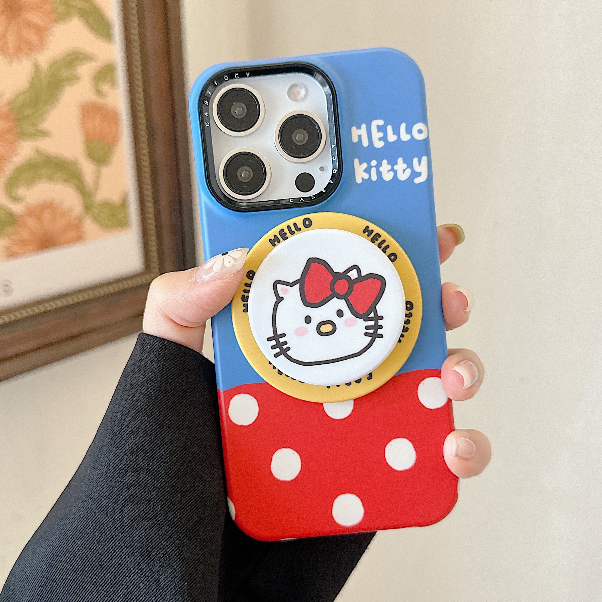 Lindo lazo de punto de onda roja azul para gato KT para Apple 16ProMax funda para teléfono móvil 15Pro magnético 14/13