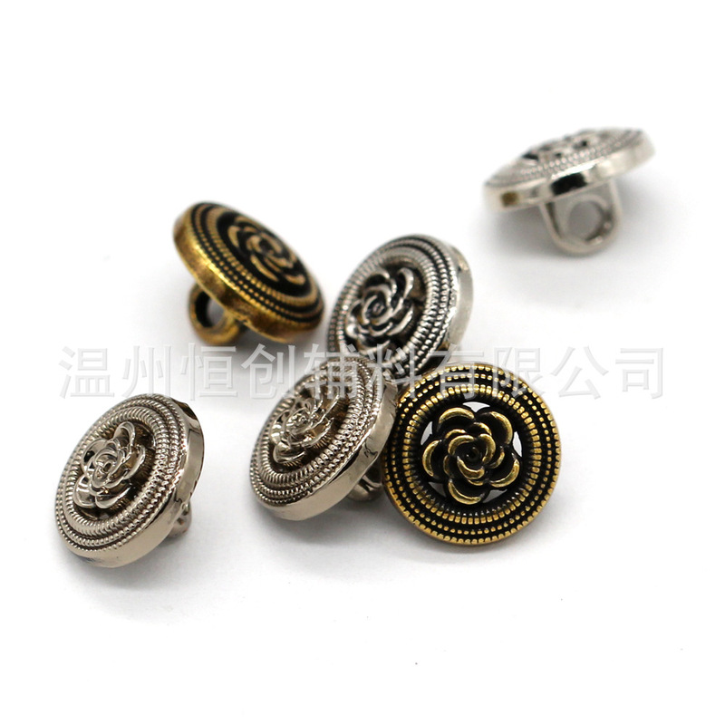 Hengchuang 10mm Shirt Camellia Hollow Metal High Foot Button Shirt Zinc Alloy Hand Sewn Buckle Flower Button