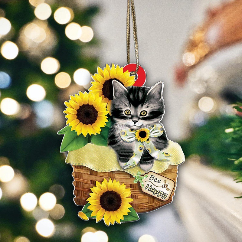 Creativo transfronterizo nuevo 20223 negro gato expresión divertida casa árbol de Navidad decoraciones adornos de acrílico colgante image 16