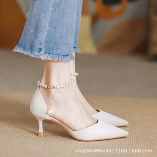 Late Evening Style High Heels Women's Stiletto Heel 2022 Autumn New Hollow Single-layer Shoes Fresh Style Pearl Fairy Style Baotou Sandals