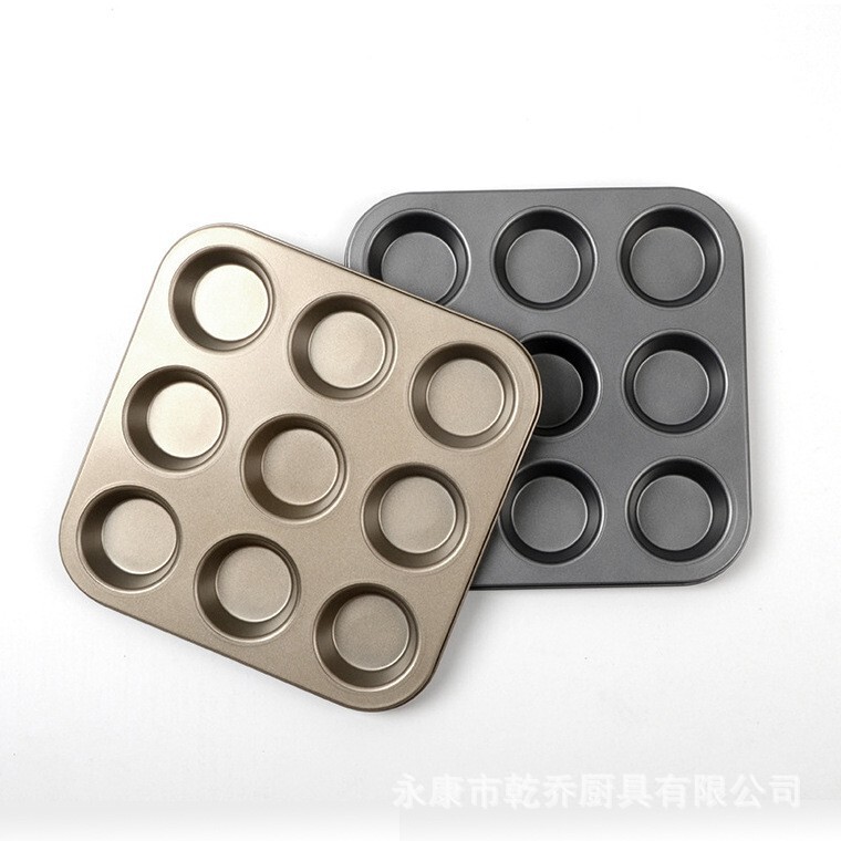 厂家批发6/9/12连不沾蛋糕模圆形平底马芬杯烤盘家用烤箱烘焙模具|undefined