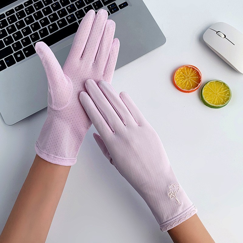 Guantes de protección solar de las mujeres fina protección UV seda de hielo alta elástica verano al aire libre equitación arco guantes de pantalla táctil