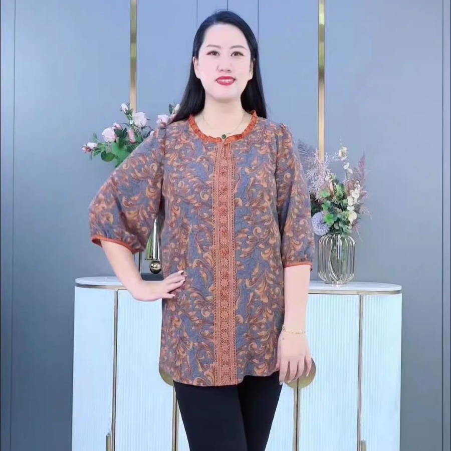 2024 Spring/Summer Internet Celebrity Wearing Live Streaming to Show Slimming Large Size Chiffon Shirt Plus Fat MM Mom Middle aged and Elderly Women's Clothing