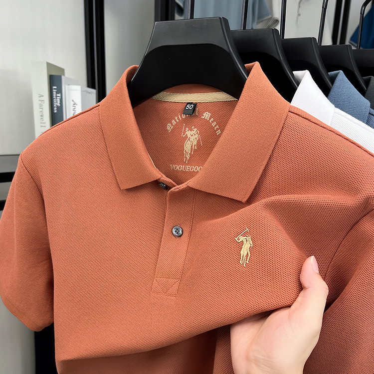 綿 100% 半袖ポロシャツメンズ 2025 夏の新ラペル刺繍ポニーマーク通気性 Tシャツトップ|undefined