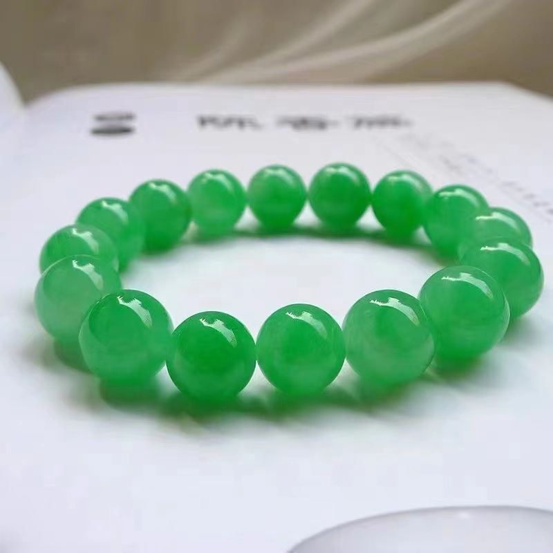 缅甸翡翠圆珠手串满绿老坑冰底阳绿散珠单珠帝王绿项链手链玉石