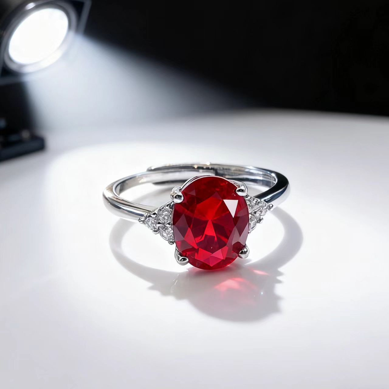 New Jewelry: Egg-shaped Cultivated Ruby Ring, Niche High-end Colored Gemstone Red Corundum Open Ring_voghion.com