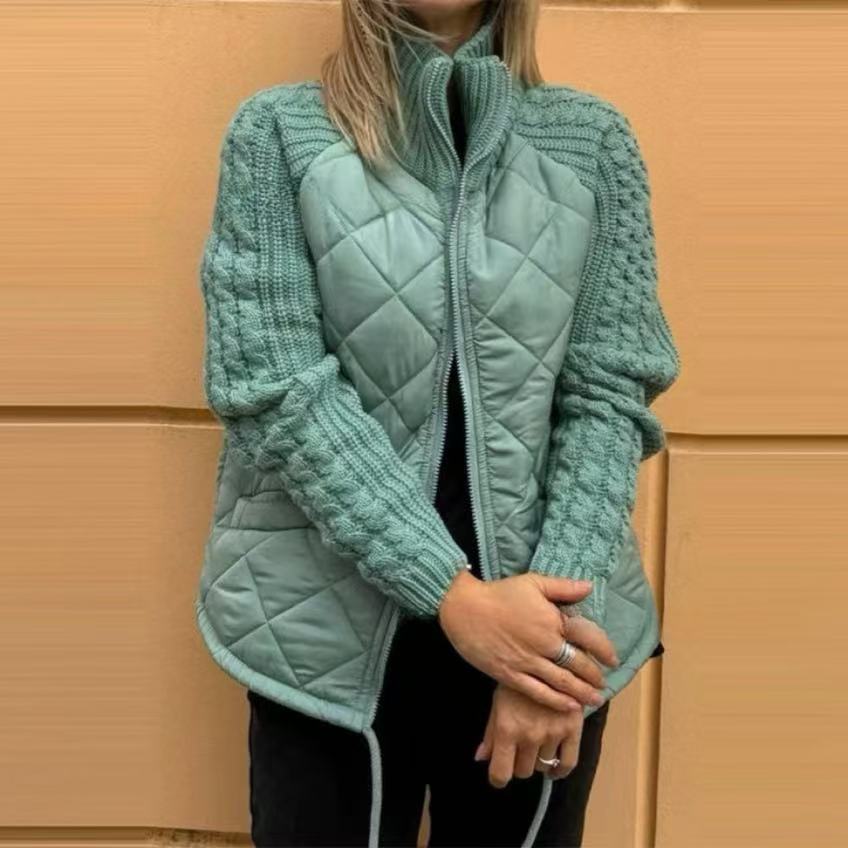Amazon 2025 otoño y invierno nueva moda europea y americana cardigan con cremallera de manga larga de cuello de altura abrigo de algodón de mujer ropa de algodón