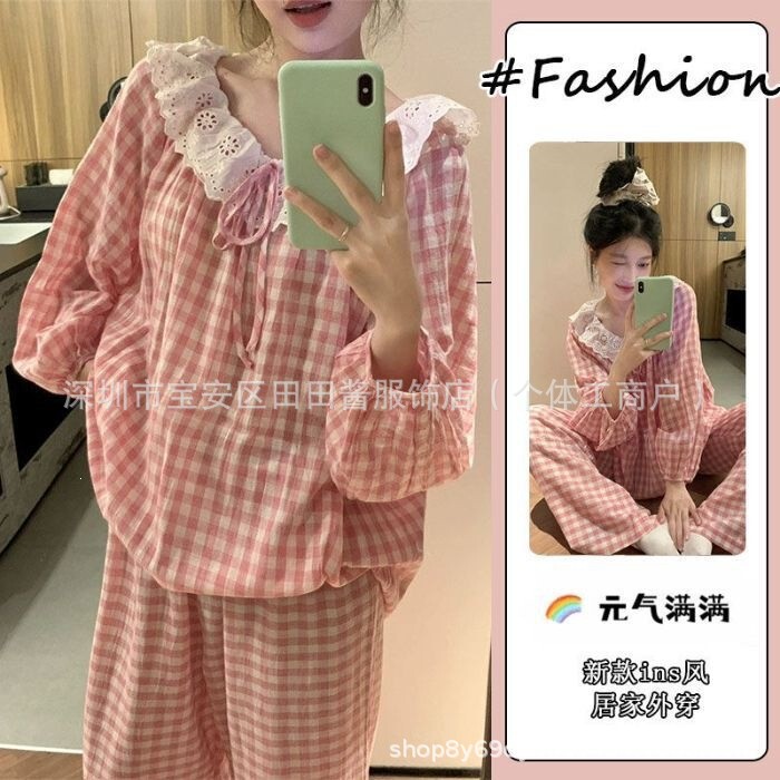 2026 popular cartoon print loose casual round-neck and lapel cardigan pajamas women's two-piece home wear set 2026 popular cartoon print loose casual round-neck and lapel cardigan pajamas women's two-piece home wear set