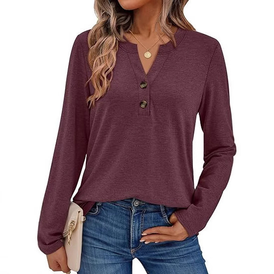 Amazon Women's Long Sleeve Shirt 2025 Autumn Henry Top Fashion Button Shirt T-Shirt Suit Clothes Women