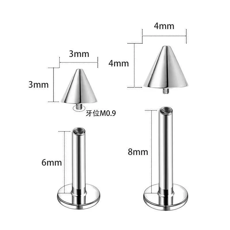 Штифты для губ и языка глуйка G23/F136 титан, стержни 1,0–1,6 мм, различная длина
