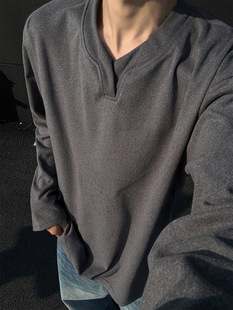 300g heavyweight German velvet V-neck long-sleeved T-shirt for men in autumn and winter cleanfit American fashion brand inner layering sweatshirt