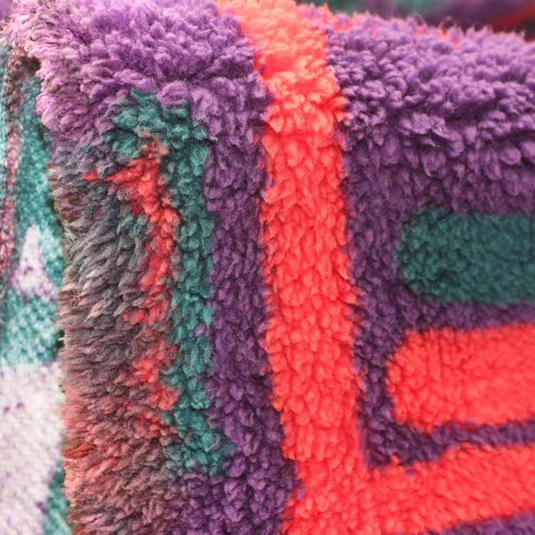 印花舒棉绒羊羔绒布服装家纺面料F字母分散印花梳棉绒舒棉绒布料