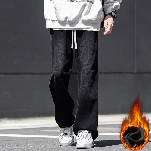 Men's Thermal Padded Thick American Street Casual Straight Leg Trousers Loose Straight Leg Retro Wide Leg Pants