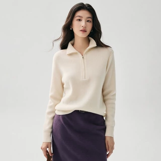 秋冬新款法式翻领山羊绒针织衫女简约纯色套头上衣休闲百搭羊毛衫