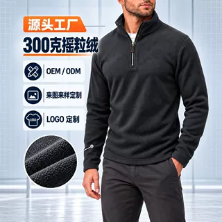 定制跨境外贸男士外套摇粒绒夹克秋冬季加绒加厚立领卫衣上衣300g