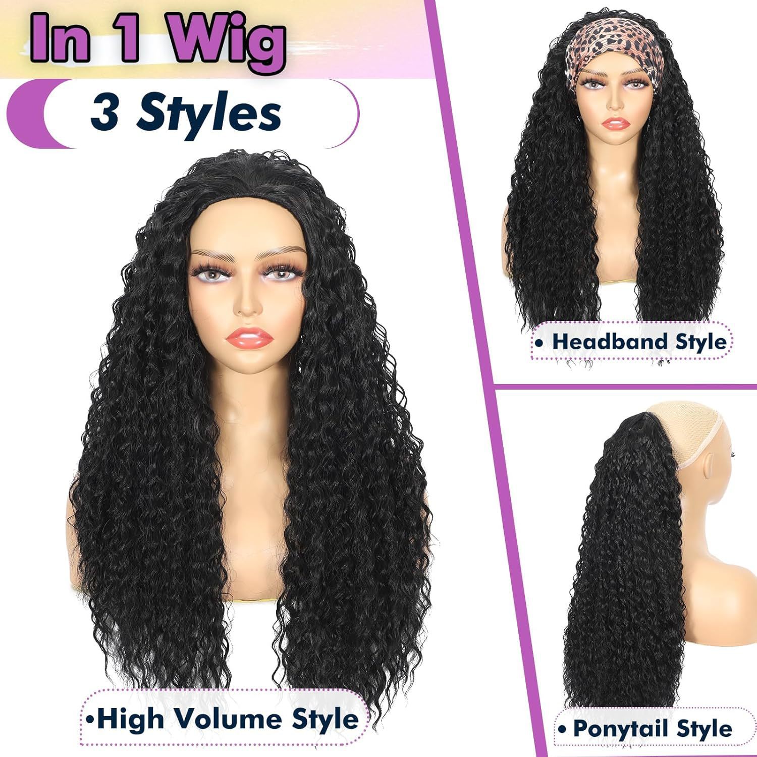 Women's Small Curly Synthetic Fiber Wig European American Style Three In One Drawstring Long Hair Extension_voghion.com