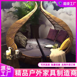 户外藤编沙发新款躺床设计庭院花园休闲别墅景区露天室外网红鸟笼